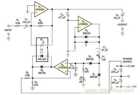圖3:自適應放大系統(tǒng)在反饋回路中設(shè)有光耦合器