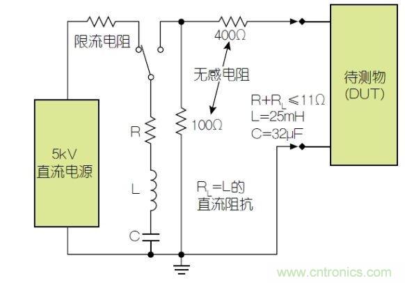 除顫器測試配置(注意較大電容)。