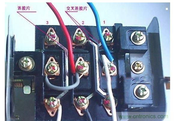 實(shí)際的倒順開(kāi)關(guān)與電機(jī)接線(xiàn)圖