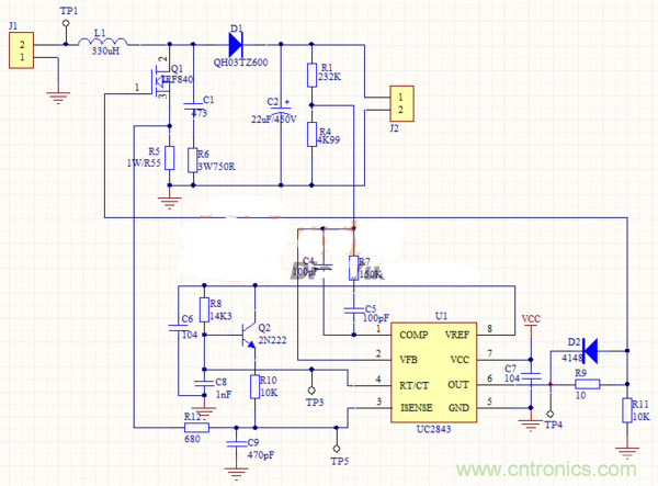 升壓芯片UC2843為什么不能正常工作？