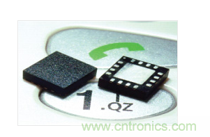  MEMS加速度計(jì)，封裝尺寸為4mm &times; 4mm &times; 1.45mm。