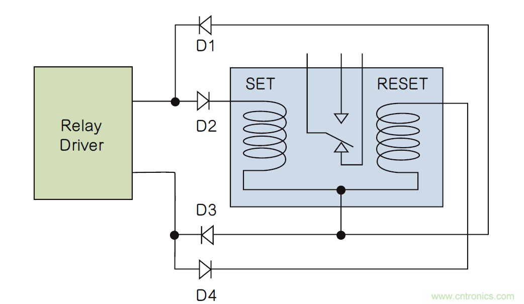 如何利用二極管電路實(shí)現(xiàn)雙線(xiàn)圈鎖存繼電器？